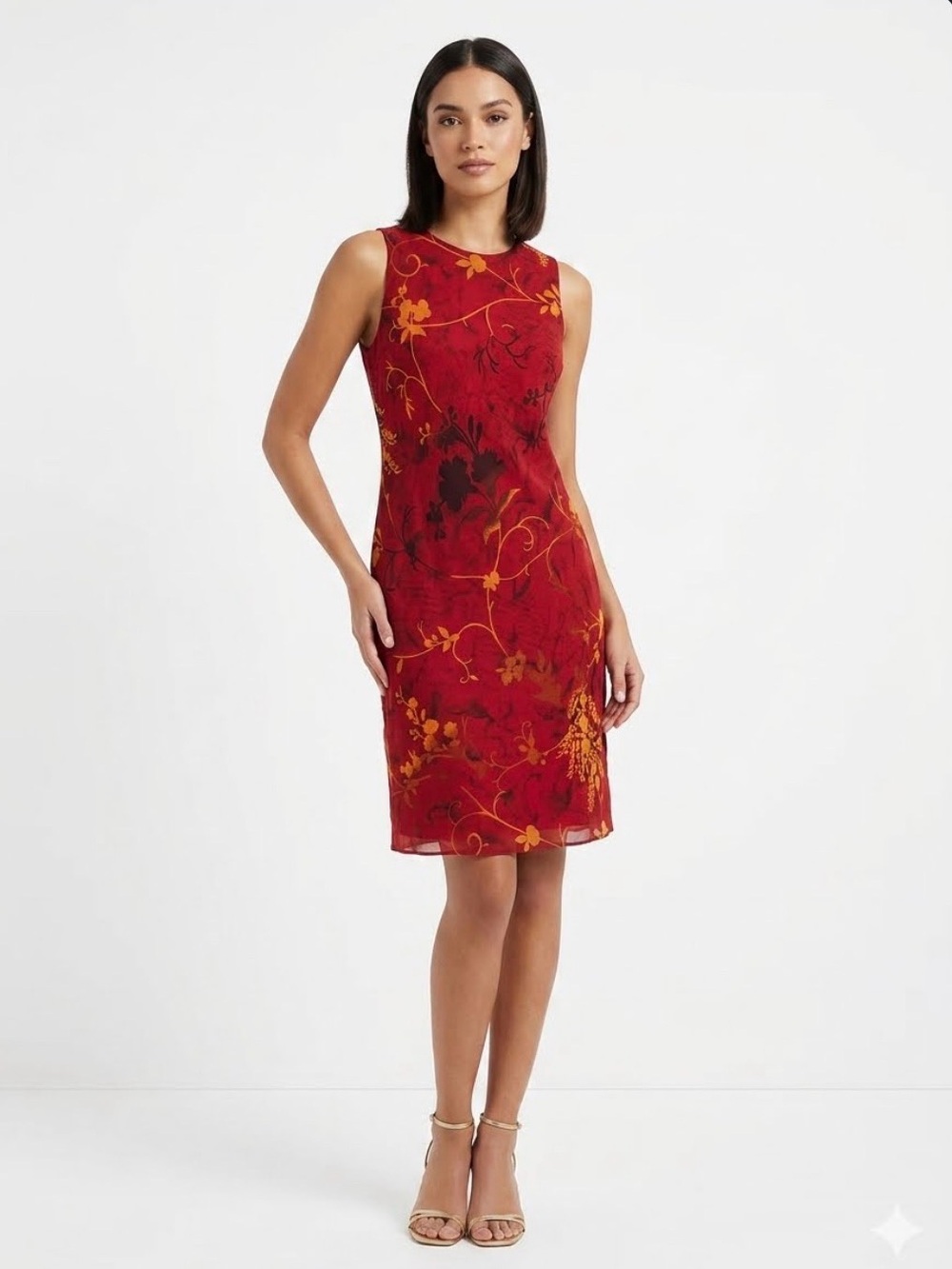 Vintage Jeffery & Dara Red Floral Dress,‎ Size 12